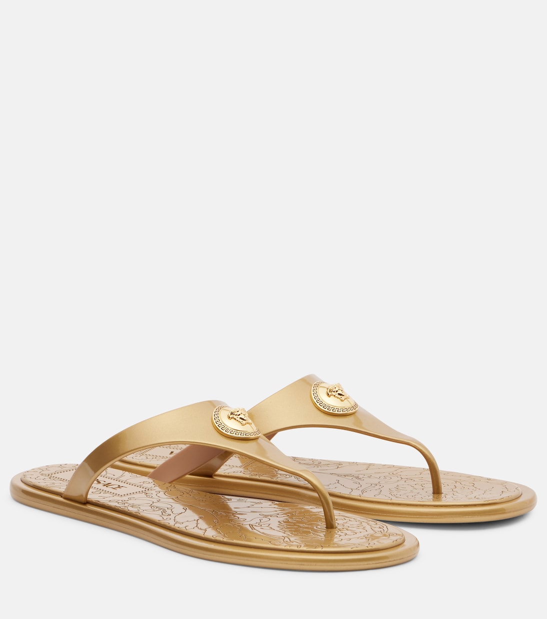 Алия Медуса сандалии-танга, золото-золото Versace, Gold-Versace Gold