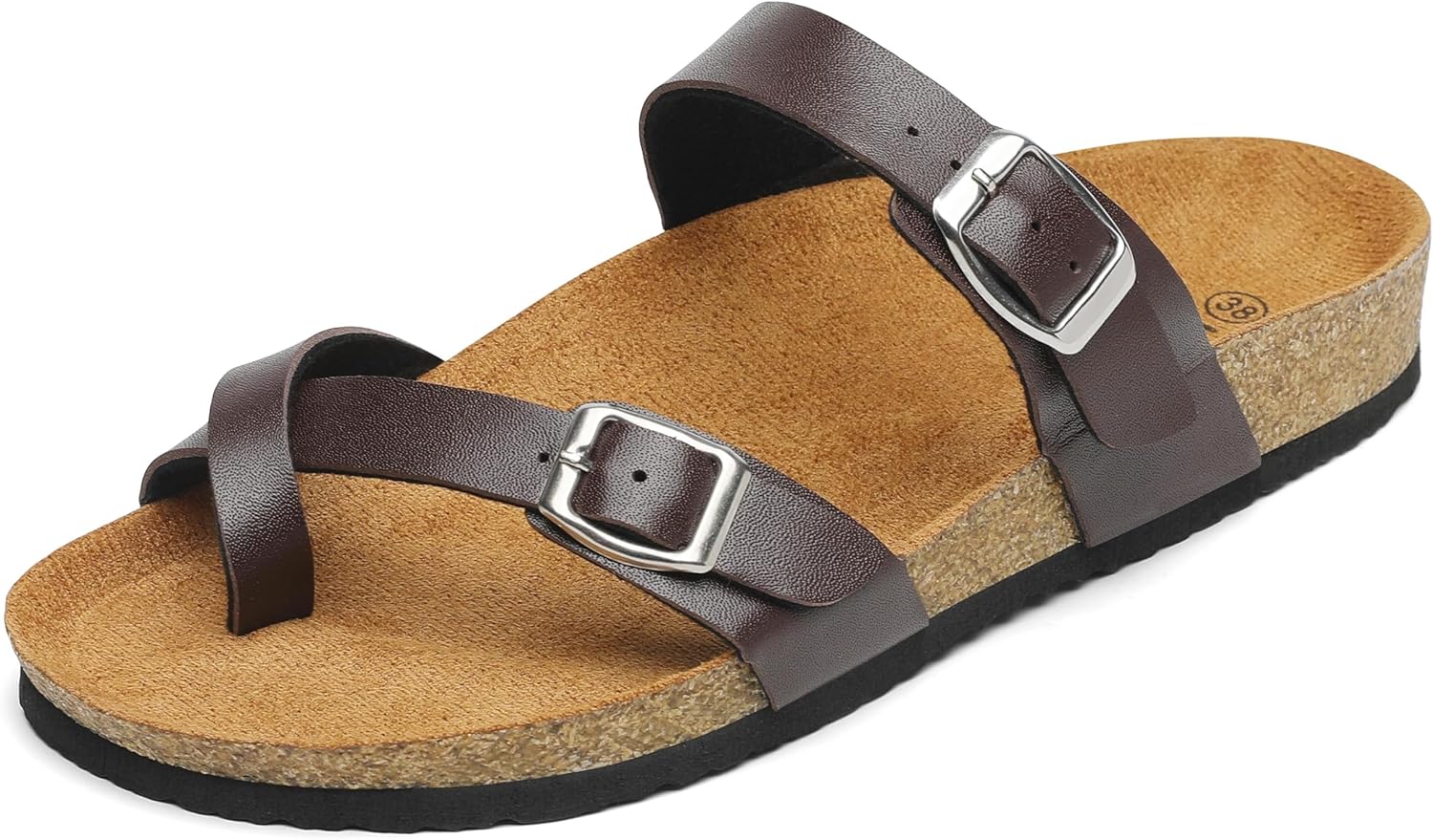 

Сандалии Mishansha для мужчин и женщин с амортизирующей стелькой, удобные с открытым носком и двойной пряжкой, плоские шлепанцы, коричневый