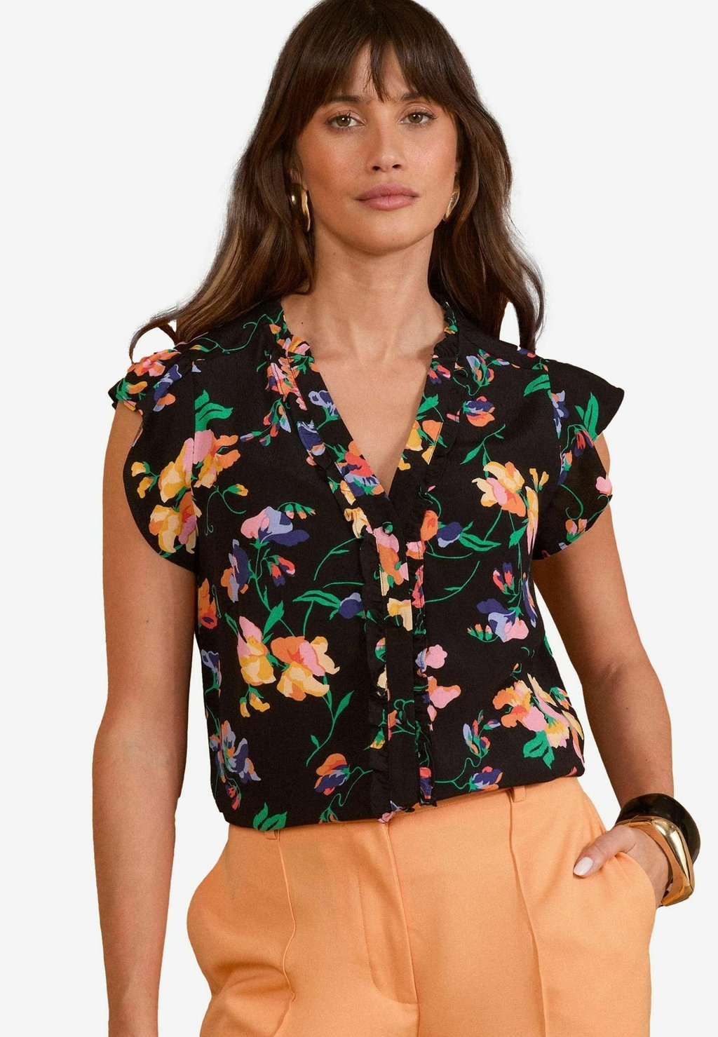 

Блузка на пуговицах REGULAR FIT - FLUTTER SLEEVE V-NECK Love & Roses, черный