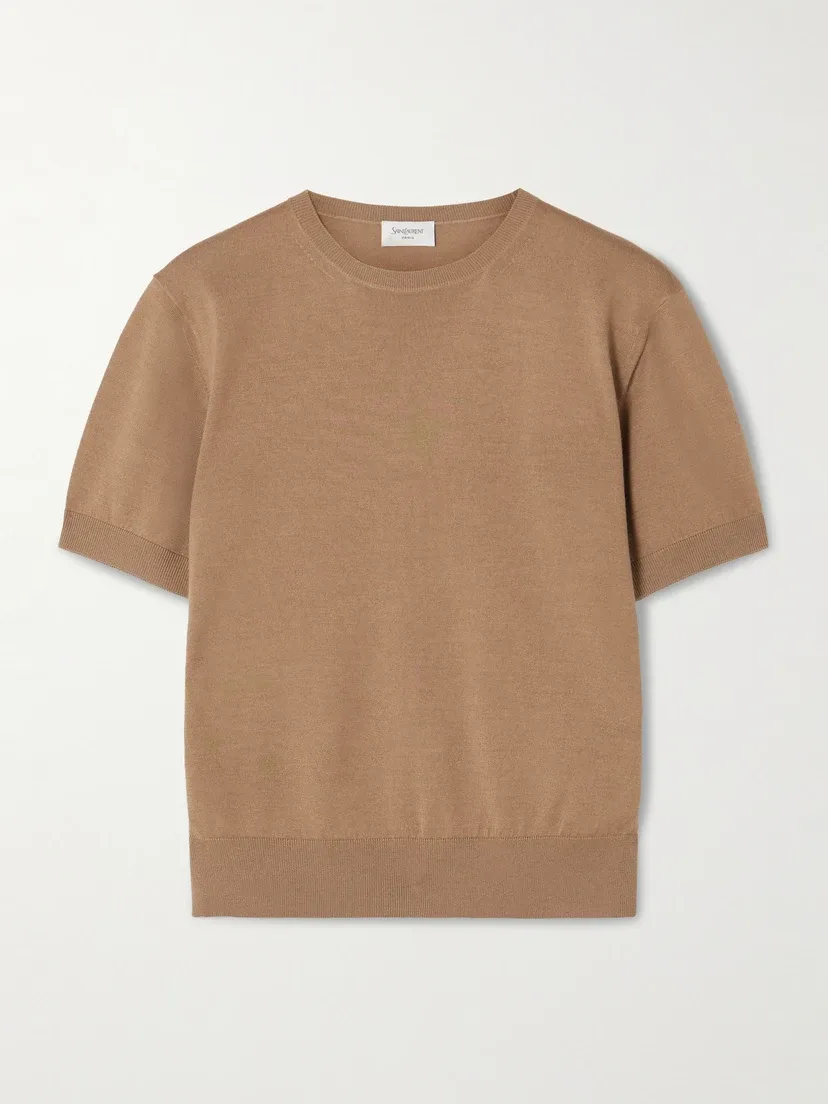 Топ из смеси шерсти, кашемира и шелка SAINT LAURENT, хаки