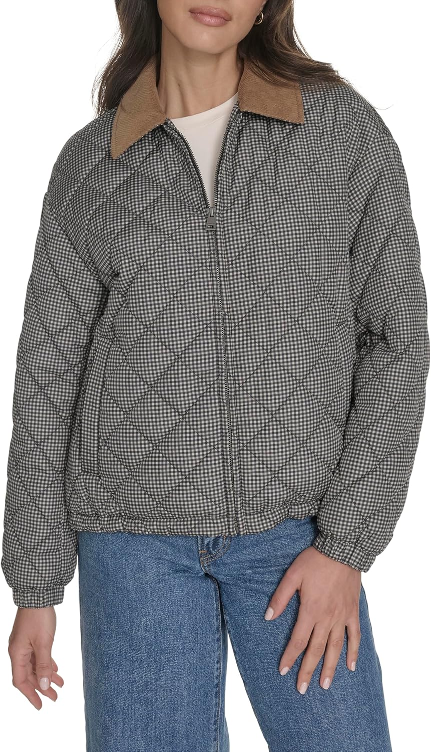 

Levi's Женская куртка с ромбовидной стёжкой и воротником из вельвета, Black/White Gingham