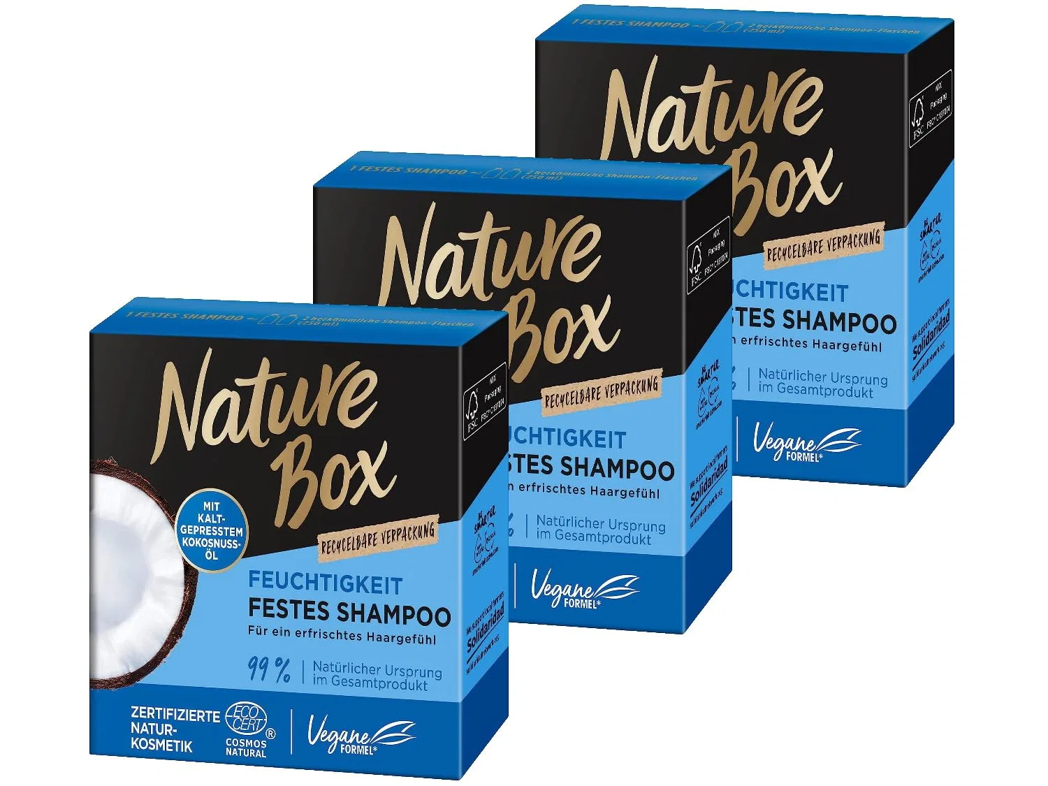 Твердый шампунь Nature Box Moisture с кокосовым маслом, 3 x 85 г Nature Box