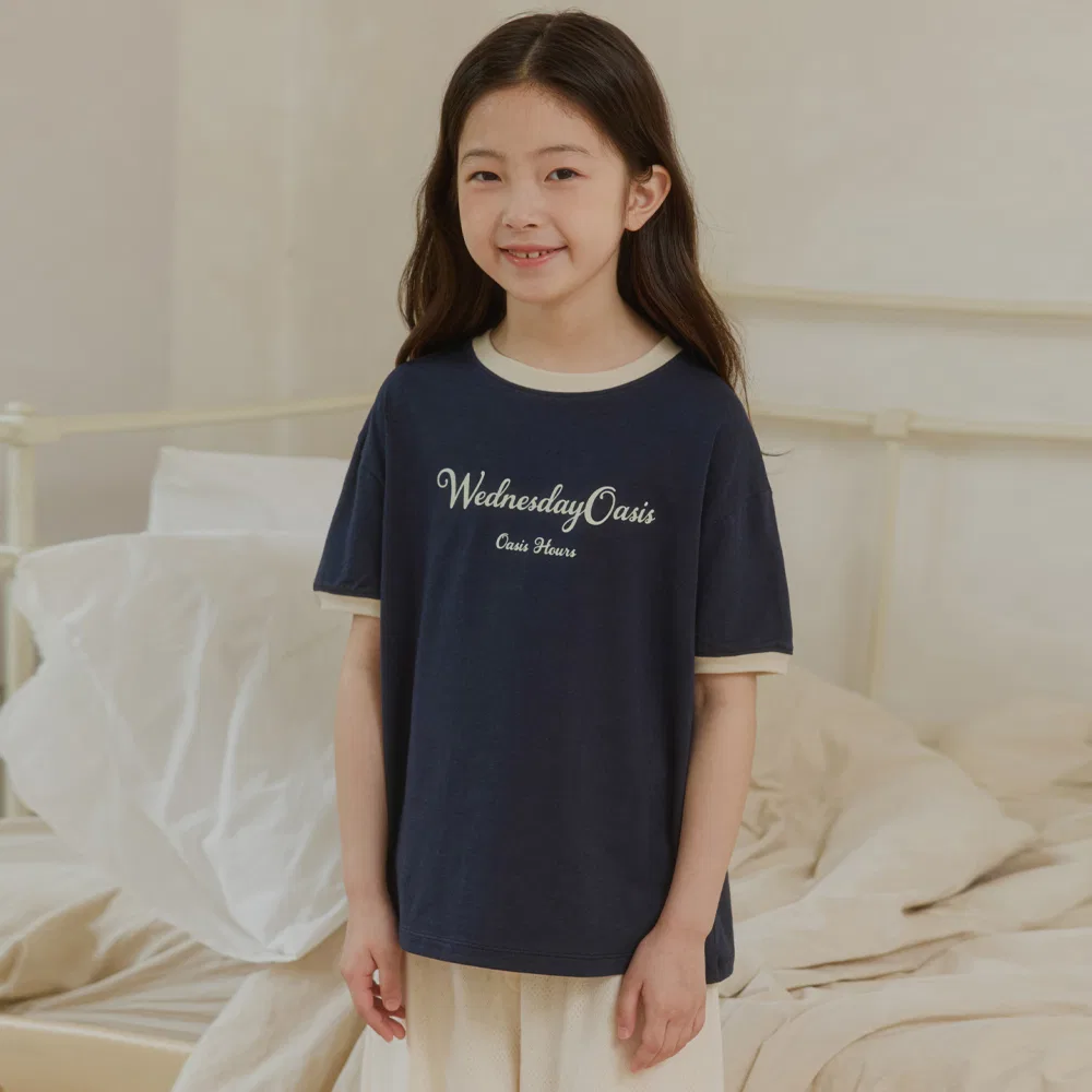 Детская футболка Oasis Logo Ringer тёмно-синяя от Wednesdayoasis Kids