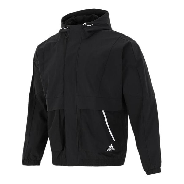 

Куртка Men's adidas Loose Logo Casual Woven Windproof Hooded Jacket Autumn Black, черный