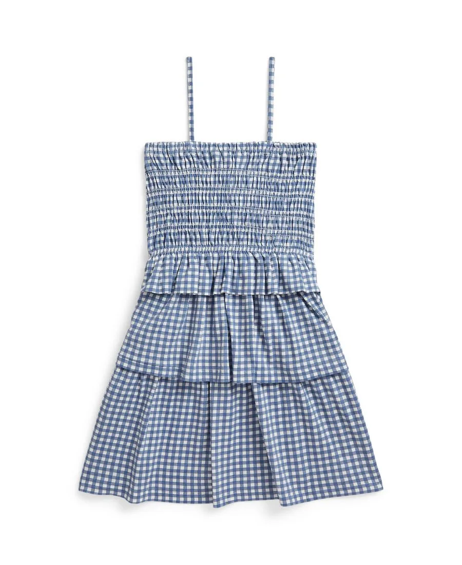 Детское клетчатое трикотажное платье с присборенной отделкой, размер 2-6X Polo Ralph Lauren, синий gingham — фото 2