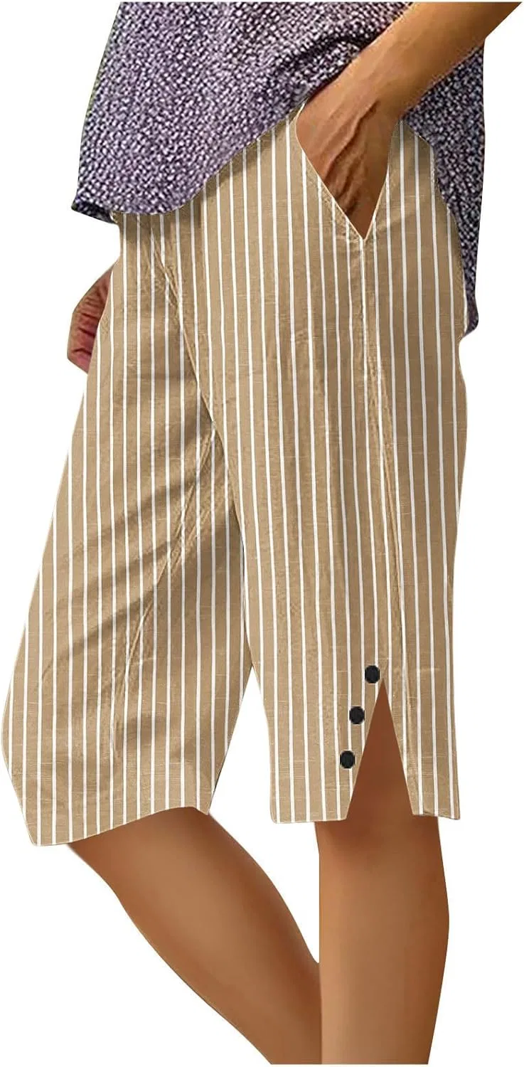 Капри для женщин Cotton Linen, прямой широкий крой, цвет Khaki