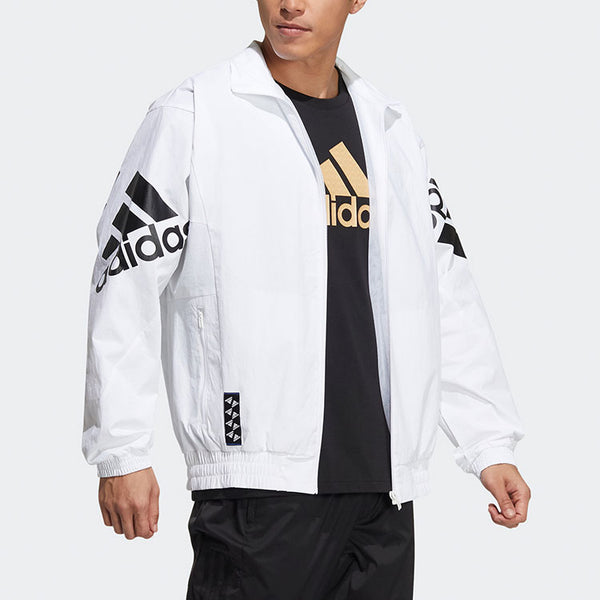 Куртка contrasting colors large logo zipper cardigan stand collar long sleeves jacket white Adidas, белый — фото 4