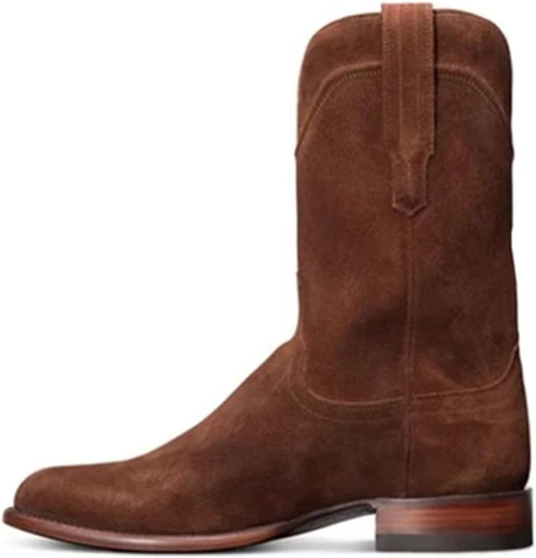 

Ковбойские сапоги DHAEY для мужчин и женщин, повседневные, с круглым носком, низким каблуком, коричневый