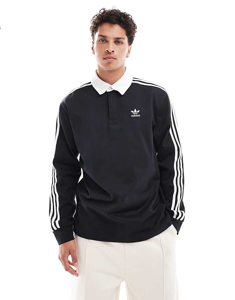 

adidas Originals – черная рубашка-поло в стиле регби