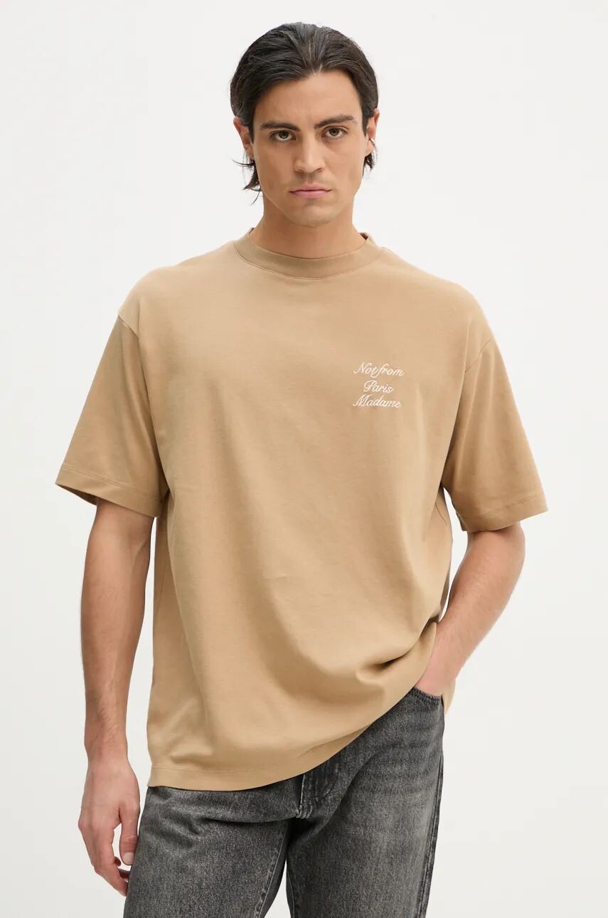 

Хлопковая футболка Drôle de Monsieur Футболка с надписью «Каллиграфия», коричневый