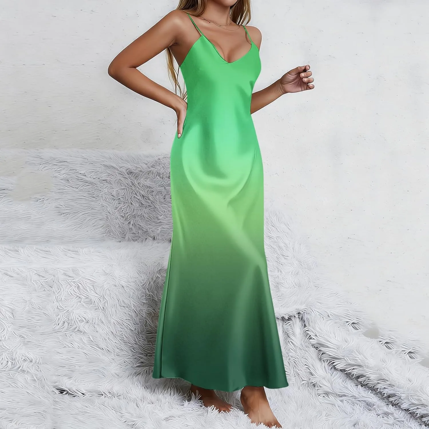 Летнее платье для женщин Satin на тонких бретелях с открытой спиной макси Formal Gradient для свадебных гостей с разрезом Generic, мультиколор — фото 3