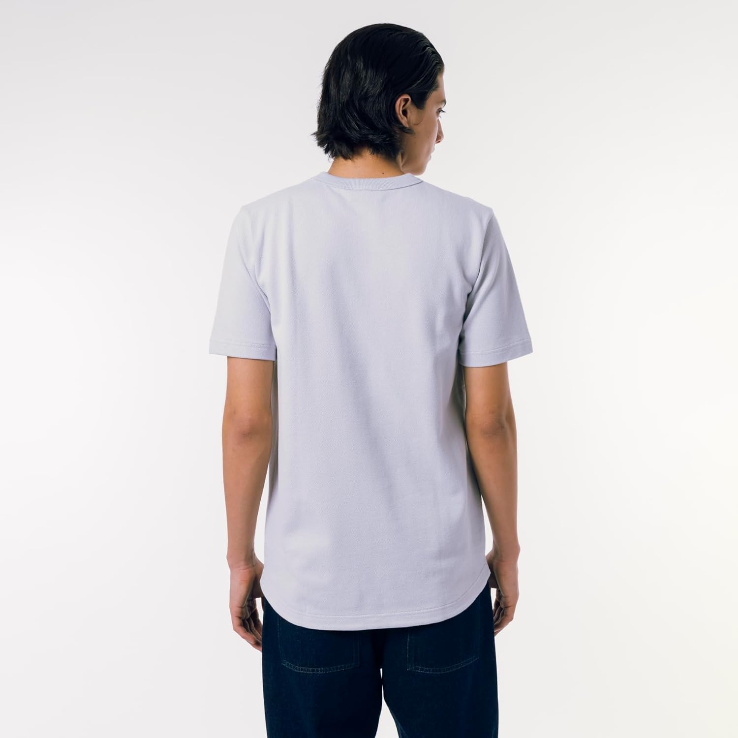 Мужская хлопковая трикотажная футболка Lacoste с коротким рукавом и карманом, серый — фото 3