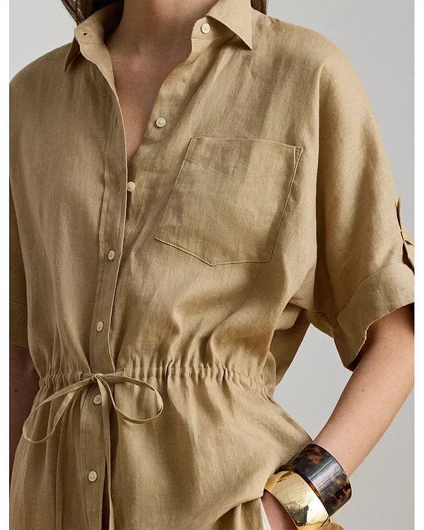 Тюника с рукавами и отворотами из льна Ralph Lauren, Tan — фото 4
