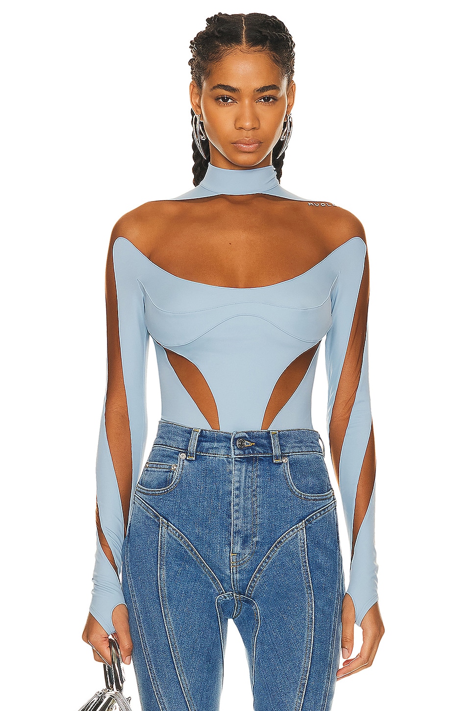 

Боди с иллюзионным вырезом Mugler, цвет Light Blue & Nude 02