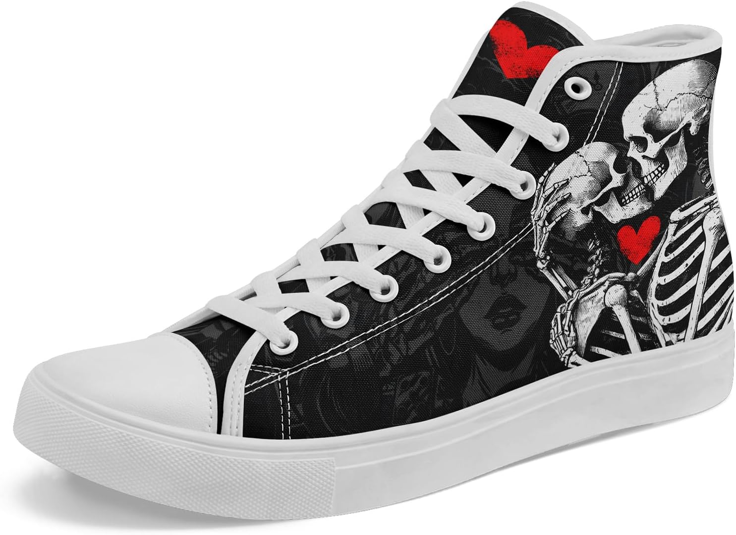 

Высокие кеды из ткани для девочек и мальчиков - стильные шнурованные туфли с принтом сердца, удобная повседневная обувь Awsole, белый/красный