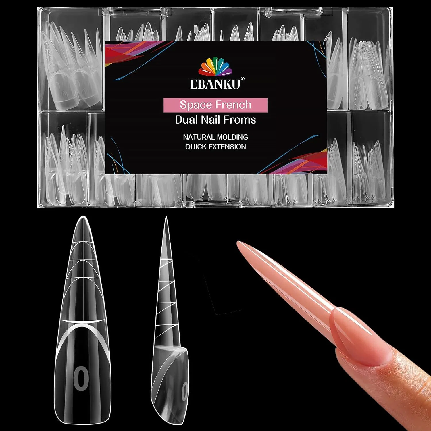 Двойные формы для наращивания ногтей EBANKU 3D Reverse French, 150 шт. Ebanku, Almond