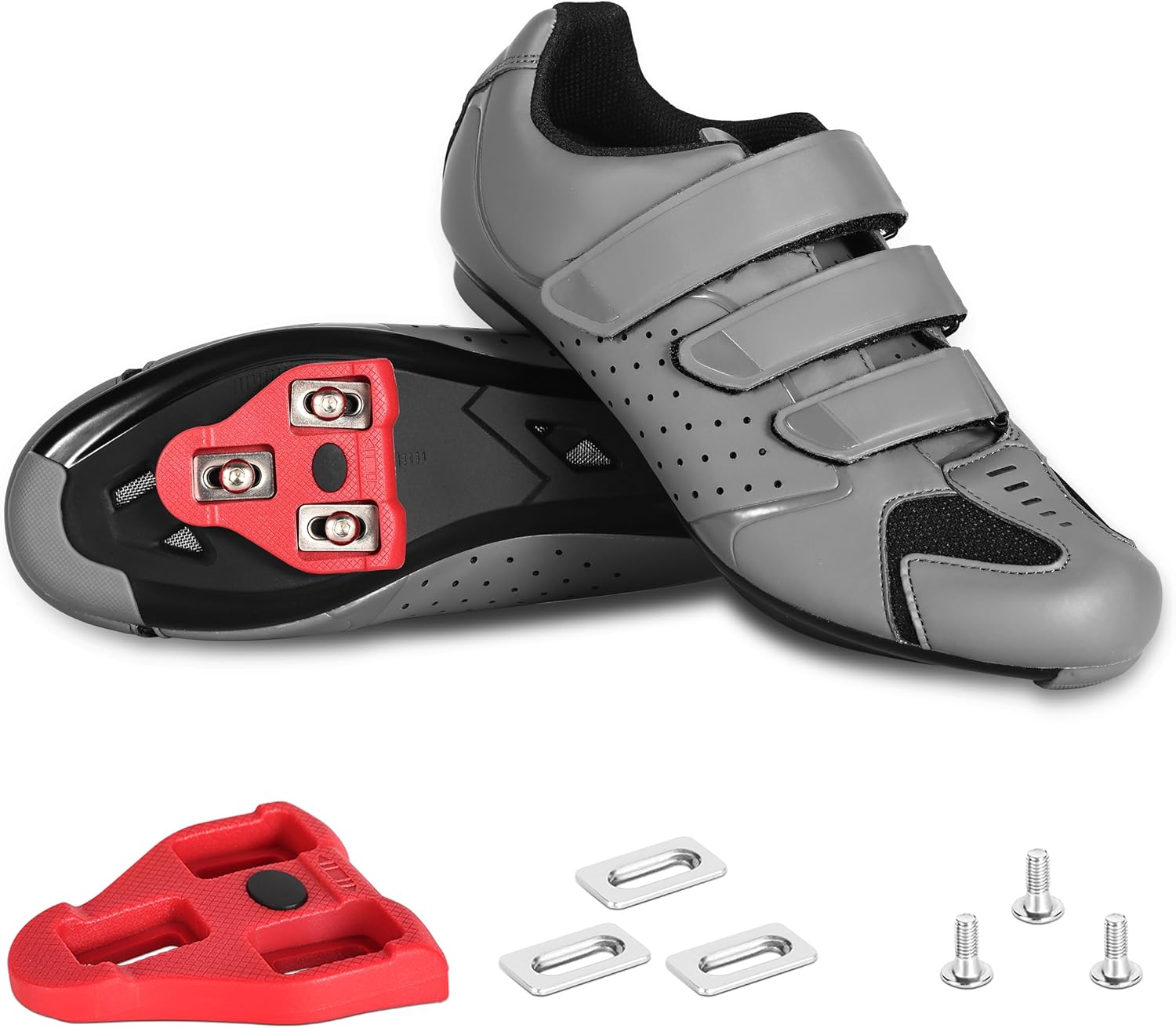 

Мужские велотуфли Peloton - для креплений 2 и 3 болта Look Delta, велоботинки для спиннинга - Совместимы с зажимами SPD - Идеально подходят для езды на шоссейных велосипедах в помещении и на улице Roknemo, серый