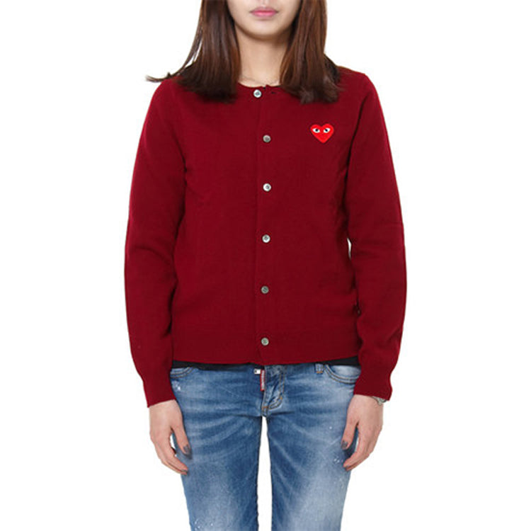 Кардиган (WMNS) COMME des GARCONS PLAY Knit Cardigan Red Emblem 'Burgundy' AZ-N007-051-4, бордовый — фото 2