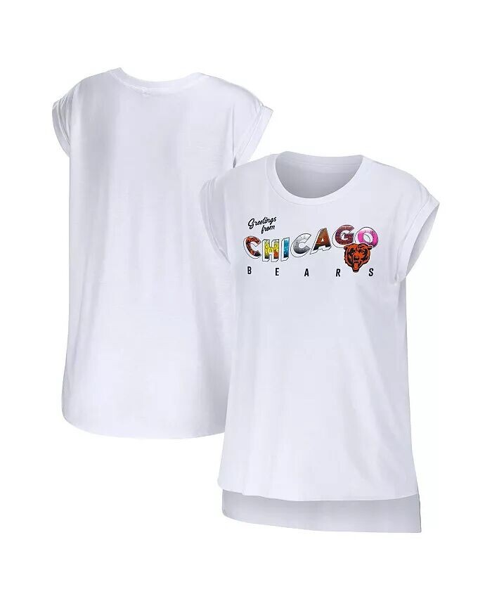 

Женская белая футболка Chicago Bears Greeting From Muscle Wear By Erin Andrews