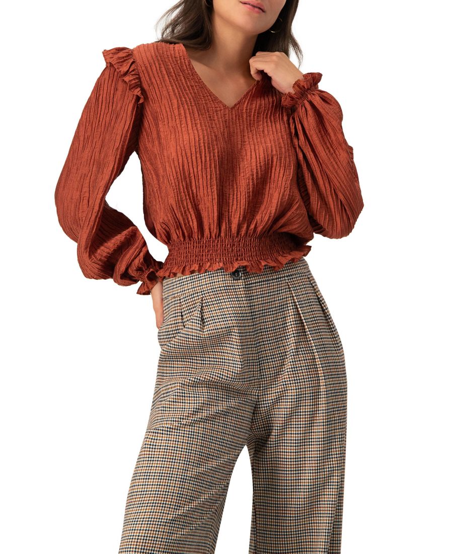 

Женская блузка с V-образным вырезом, присборенной юбкой и рукавами с оборками Ivonne, Dark orange