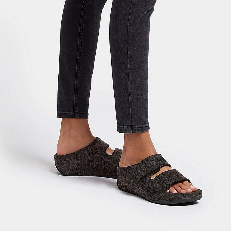 FitFlop Shuv E01 FR9-090 сандалии женские черные регулируемые на двух перемычках с войлочной стелькой — фото 2