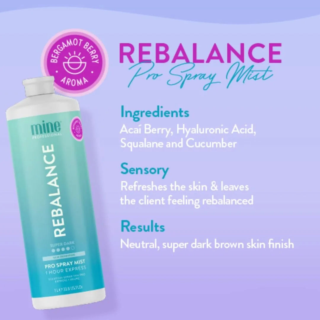 MineTan Spray Tan Solution Rebalance - спрей для автозагара для темного бронзового оттенка, быстросохнущий, экспресс-загар за 1 час, увлажняющий, профессиональная формула, vegan, 1000 мл Minetan Body.Skin, Very Dark — фото 2