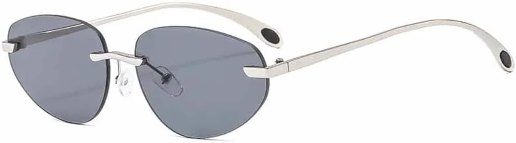 

Модные овальные солнцезащитные очки без оправы для женщин, роскошные металлические, небольшие, для мужчин, для путешествий, защита от УФ-излучения UV400 TVTBBVV, Silver Gray