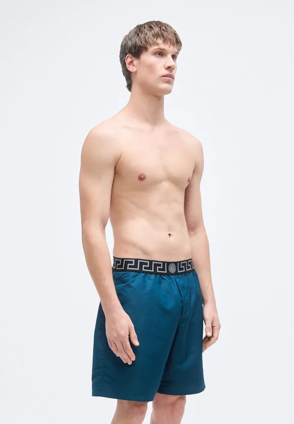 Новые длинные плавательные шорты с логотипом Versace, Petrol Blue/Nero/Silver-Coloured — фото 4