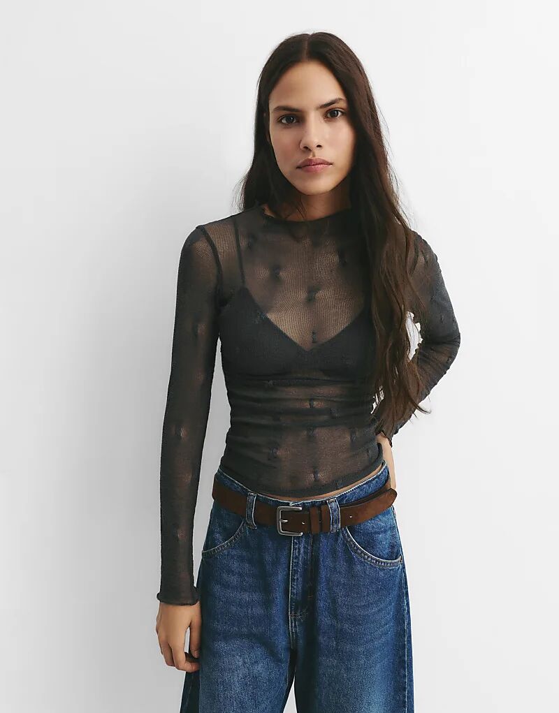 

Футболка Pull&Bear с текстурой серого цвета