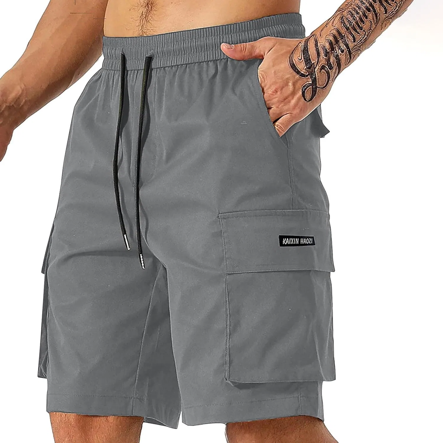 Шорты карго для мужчин, Polyester, Dark Gray, большой размер