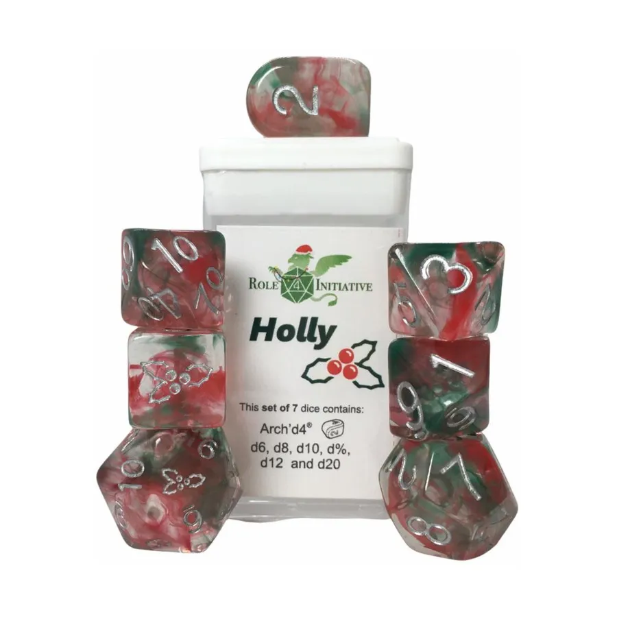 

Многогранные игральные кости — Холли с серебром (7), Game Dice - Happy Holi-Dice