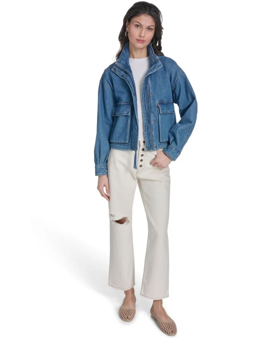 Женская укороченная куртка из армейской одежды Levi's, Medium Wash Denim