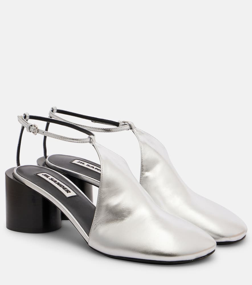 Металлик кожаные лодочки Jil Sander, Sky Grey