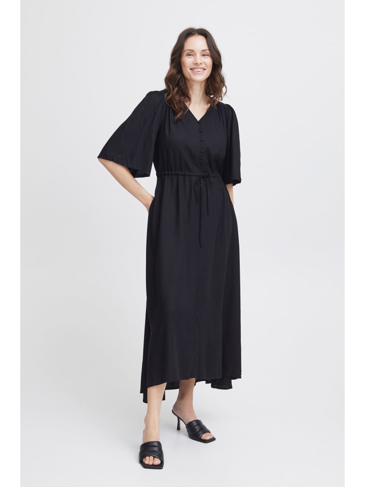 

Короткое платье Fransa Maxikleid FRKAMMA DR 1 20613496 gepunktetes Blusenkleid mit Bindeband, черный