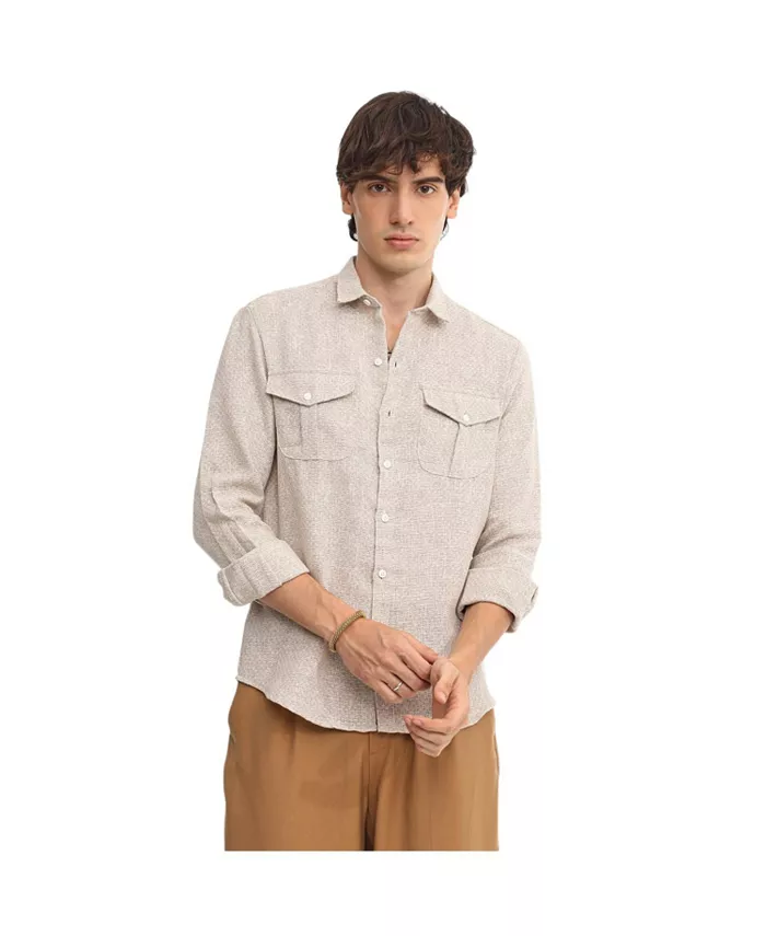 

Мужская рубашка Tan Brown & Ivory White в плетеном стиле "корзинка" Campus Sutra, коричневый