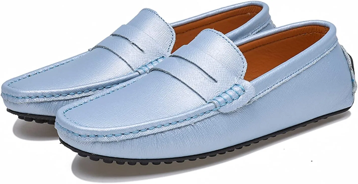 Мокасины кожаные мужские Penny Loafers Boat Shoes, голубой LITNERMIA — фото 4