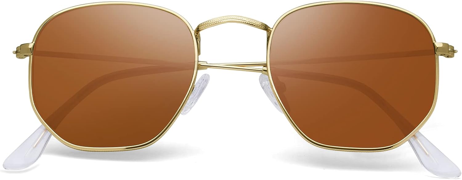 

Поляризованные солнцезащитные очки для женщин и мужчин. Модные квадратные, шестиугольные, плоские, зеркальные солнцезащитные очки с защитой от УФ-излучения YWWPMDOF, A11-gold/Brown/Clear