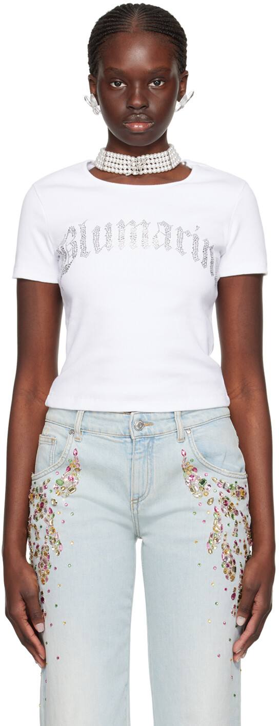 

Белая футболка с кристаллами Blumarine, цвет Ottico
