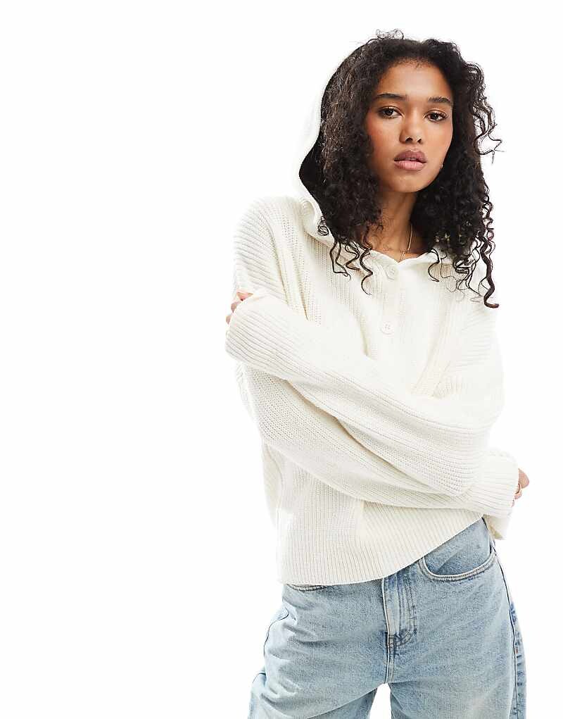 

SNDYS Premium – Белый хлопковый свитер с капюшоном и застежкой на пуговицы