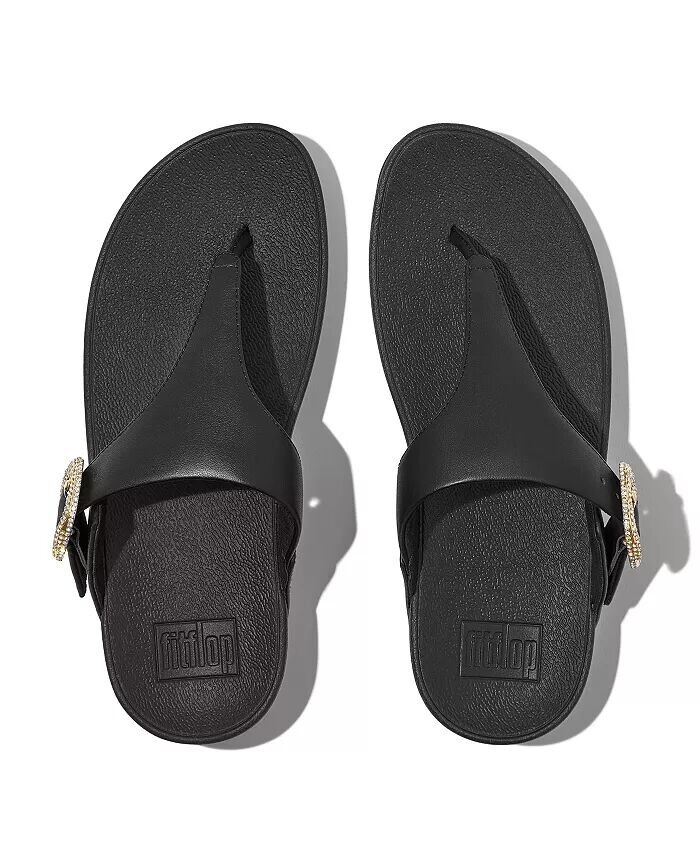 Женские кожаные сандалии Lulu с пряжкой и кристаллами на носке FitFlop, черный — фото 4