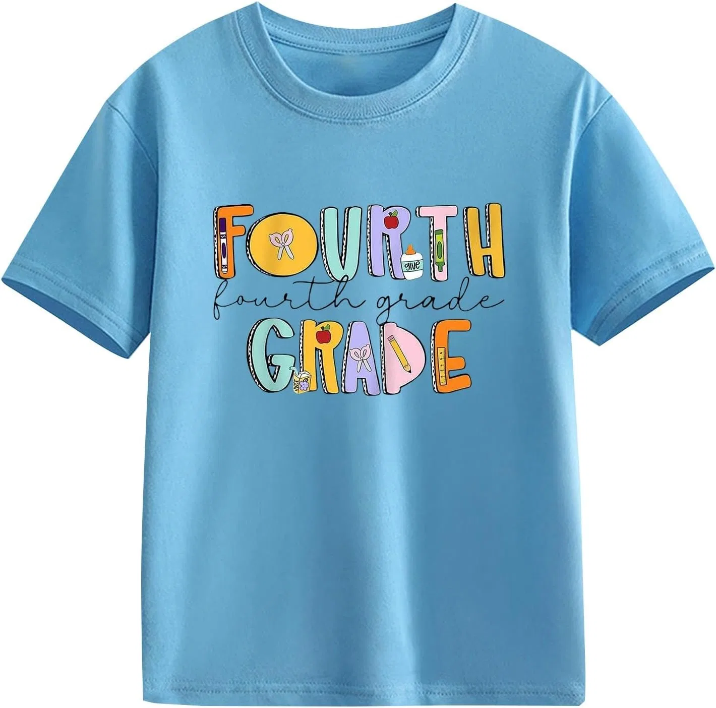Футболка для мальчиков и девочек с надписью 'First Day of Fourth Grade', Light Blue — фото 4