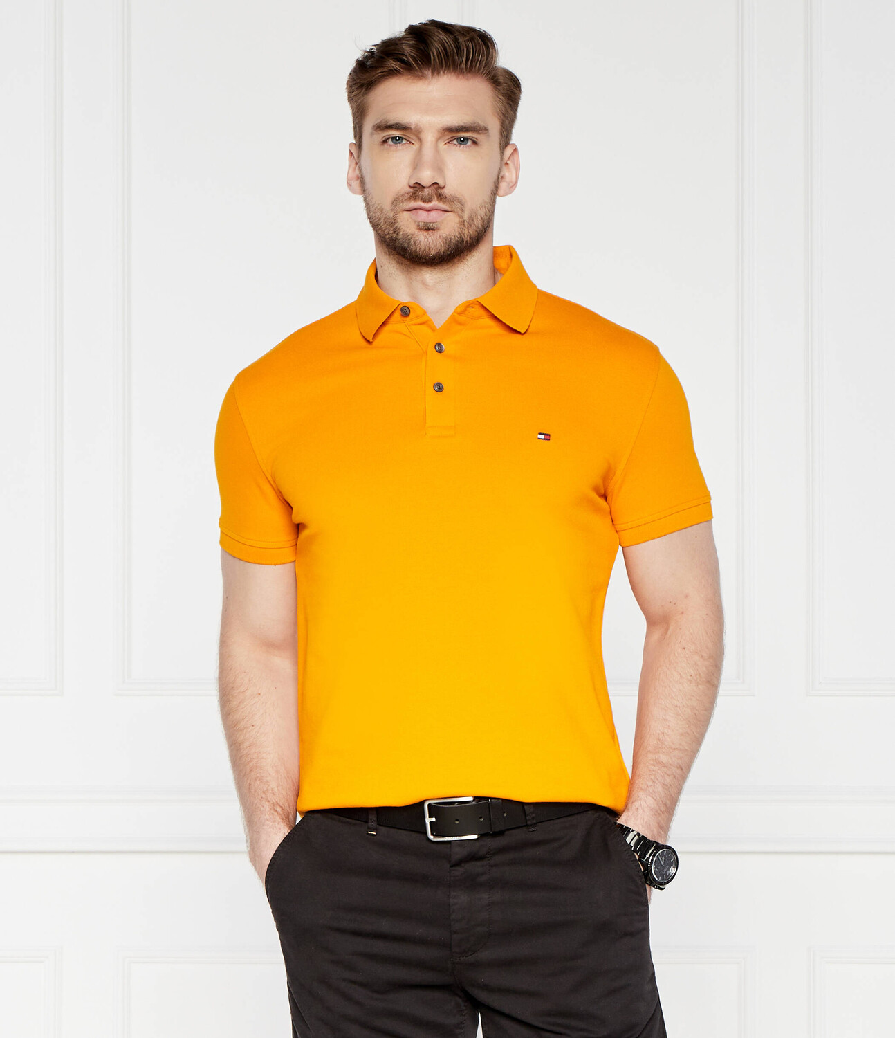 Поло Tommy Hilfiger Slim Fit pique, оранжевый — фото 3