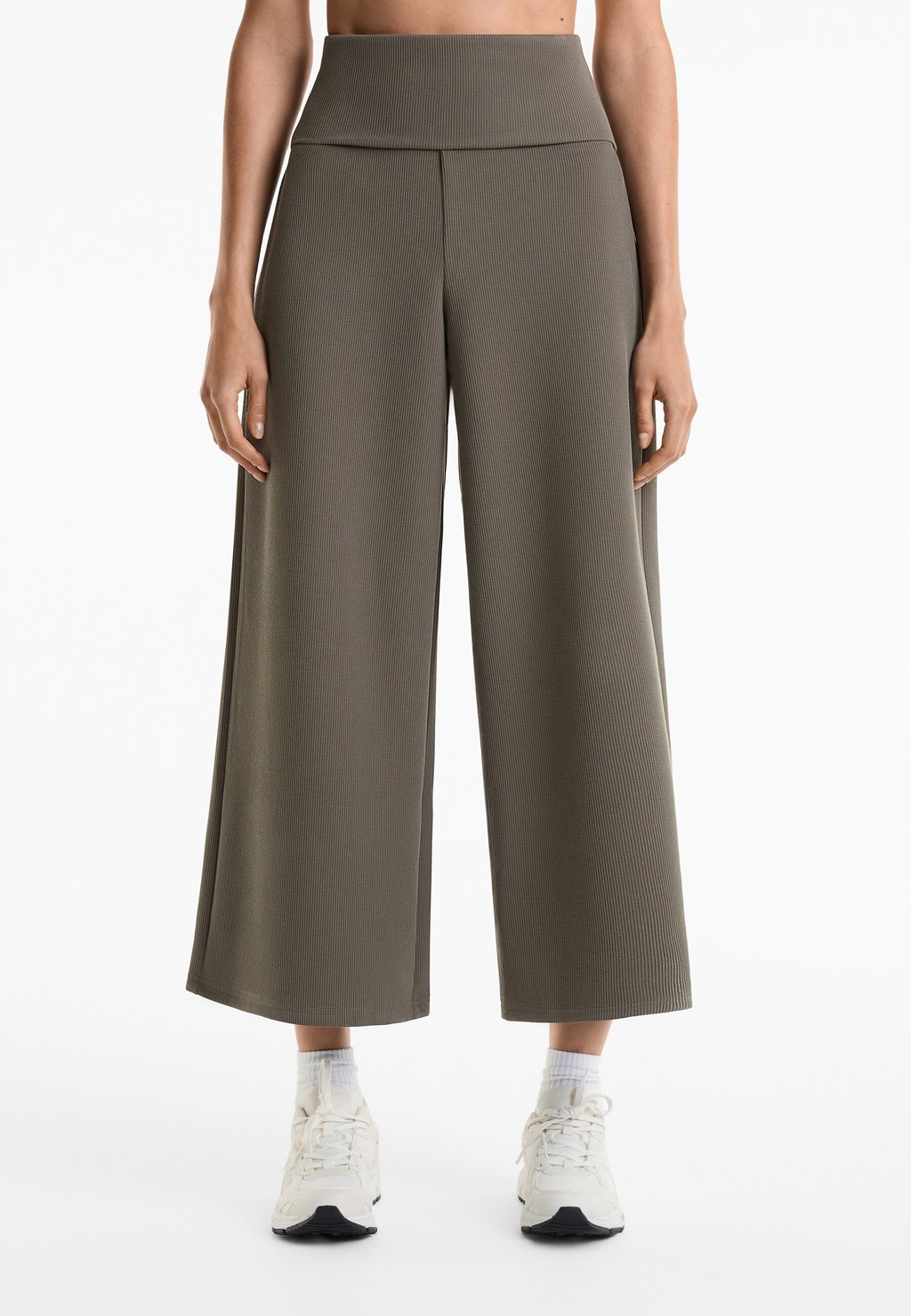 

Брюки FOLDOVER WAIST RIB WIDE-LEG OYSHO, серый