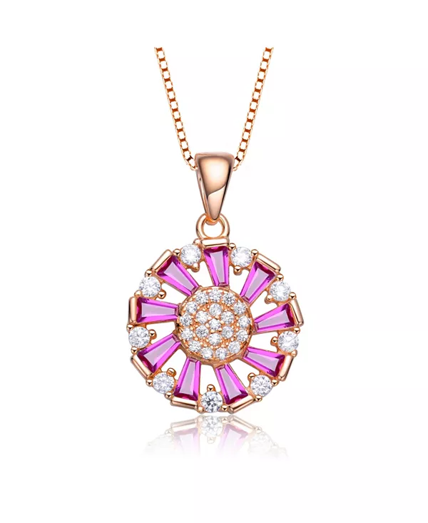 

Ожерелье из стерлингового серебра с подвеской в виде венка из кубических цирконий круглой и багетной огранки Genevive, pink