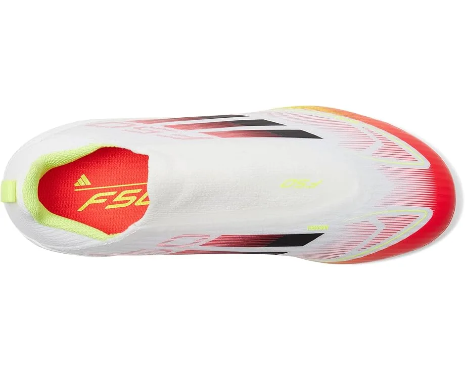 Кроссовки Adidas Kids F50 League Laceless Firm Ground/Multi Ground Soccer Cleats (Little Kid/Big Kid), White/Black/Solar Yellow — фото 2