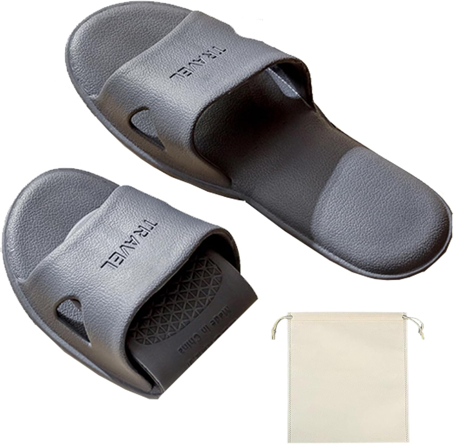 

Дорожные тапочки oukisam для женщин и мужчин, портативные складные тапочки с хлопковым мешочком для хранения, дорожные сандалии для душа, нескользящие, быстросохнущие, для кемпинга, плавания, пляжа и отеля, темно-серый