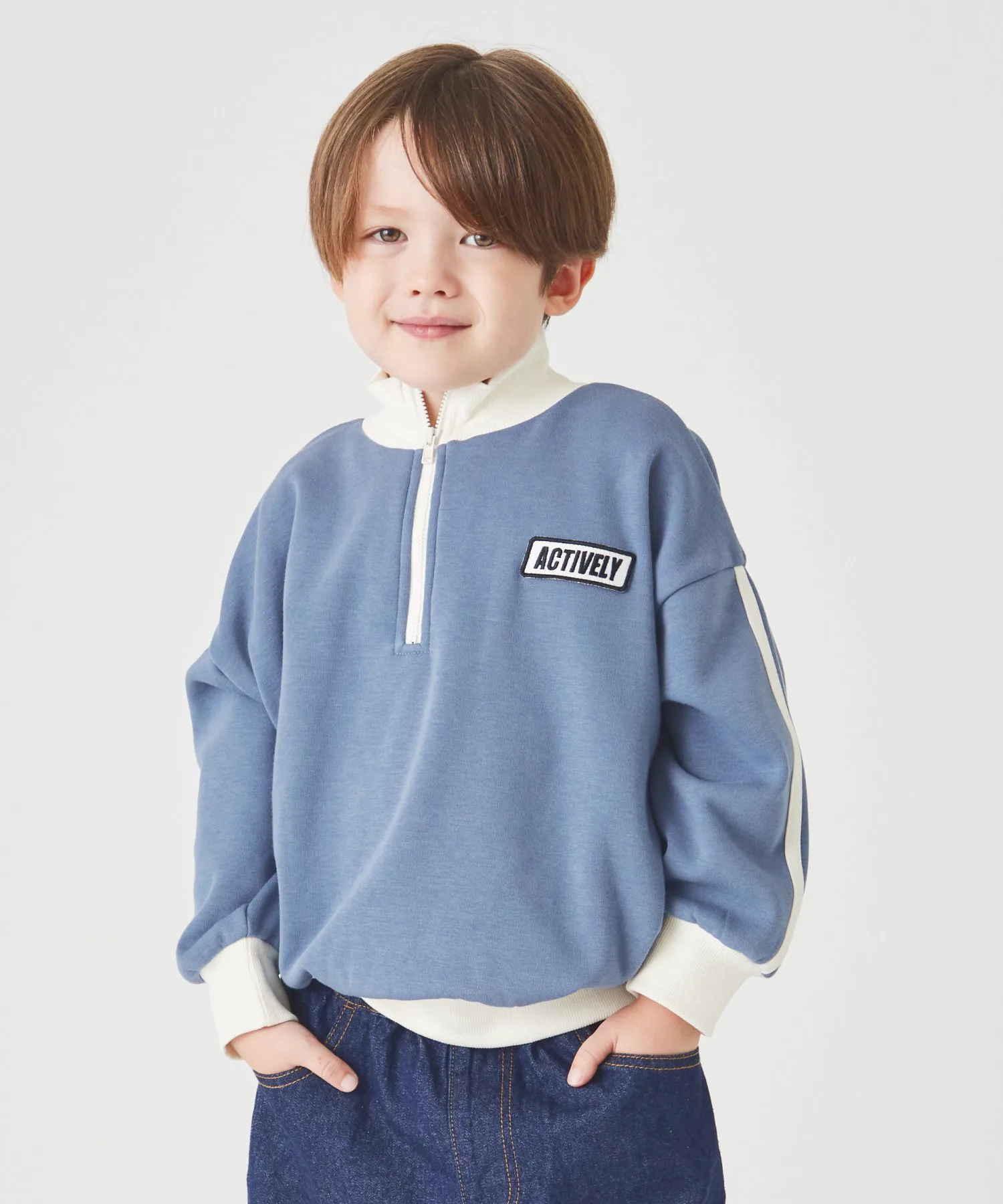 Пуловер с флисовой подкладкой и застежкой-молнией до середины груди Ever Closet, Matte Blue