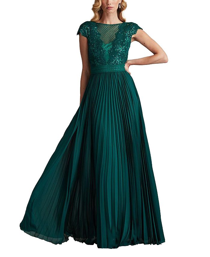 

Сюретта Платье из плиссированного шифона с вышивкой пайетками Tadashi Shoji, зеленый