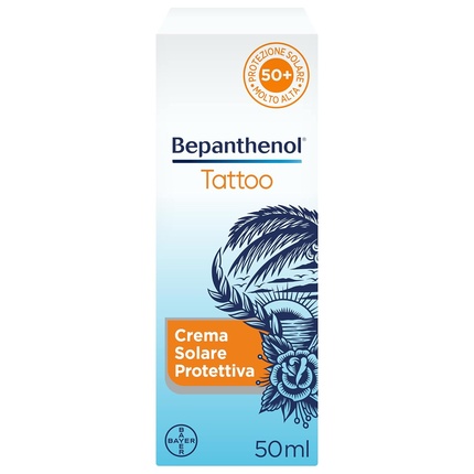 

Солнцезащитный крем для татуировок Tattoo Sunscreen 50, последующий уход за татуировками, защита от солнечных лучей UVB и UVA, сохранение яркости цветов, дорожный формат 50 мл Bepanthenol