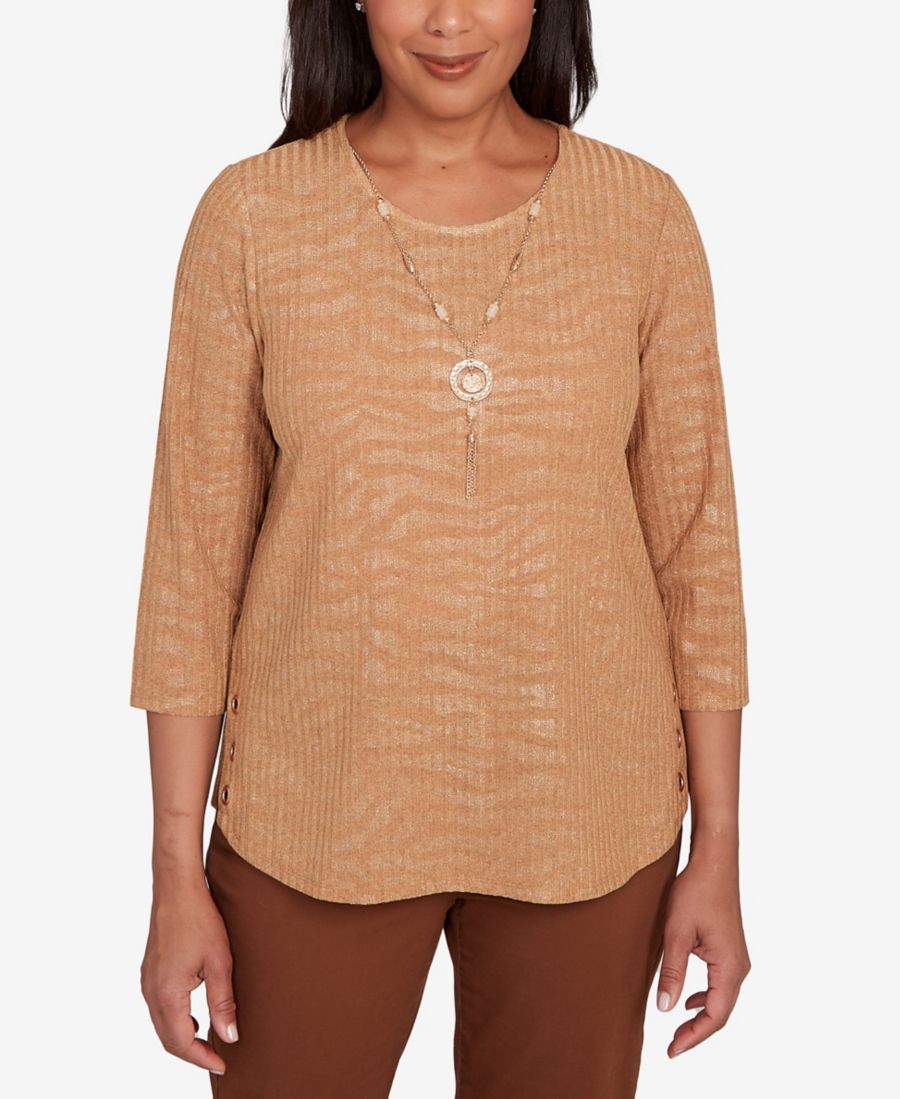 

Небольшой блестящий жаккардовый топ Alfred Dunner, Cocoa